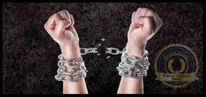 Pulling chains apart that are wrapping two arms together. A Flourishing Life Society article on breaking the chains of addiction.