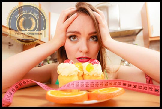 Woman tempted by tasty treat. Flourishing Life Society article on Delaying Gratification