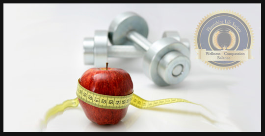 Dumbbells and an apple. A Flourishing Life Society article on the Mental Health benefits of exercise