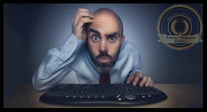Man staring at computer, looking confused. A Flourishing Life Society article on imperfections