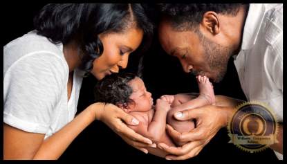 A mom and dad holding baby in their hands, signifying good dependence. A Flourishing Life Society article