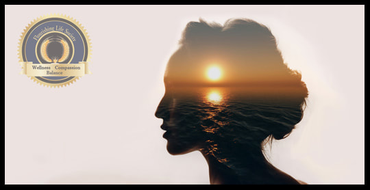 A silhouette of a woman's head, with an ocean scene inside, representing inner calmness. A Flourishing Life Society article on balance between readiness to act and inner calmness  
