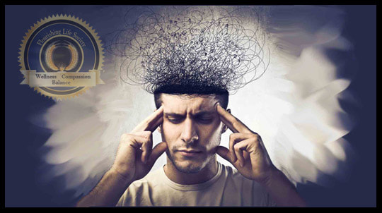 A man in deep thought with scrambled lines above his head representing confusion. A Flourishing Life Society article on self deception