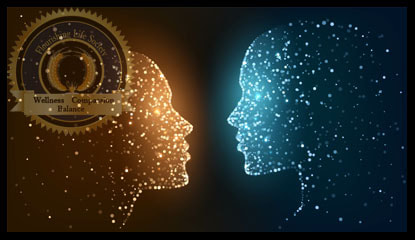 Two silhouettes against a dark background. One is yellow the other is blue. A picture to depict psychological splitting 