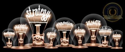 Several lightbulbs of different sizes with words such as strategy, imagination, plan, etc... A Flourishing Life Society article on the essential need for a workable plan
